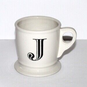 ANTHROPOLOGIE Mug Letter J Initial Monogram White Ivory Coffee Cup Ceramic EUC